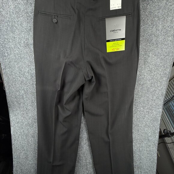 NWT Claiborne Pleated Pants Charcoal Gray 32x32 Stretch Waistband Herringbone - Picture 8 of 13